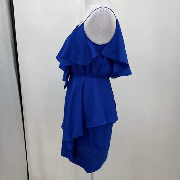 Julie Dillon Slip Dress Womens Size 2 Blue Ruffle Sleeveless Scoop Nightout Mini - Picture 4 of 14